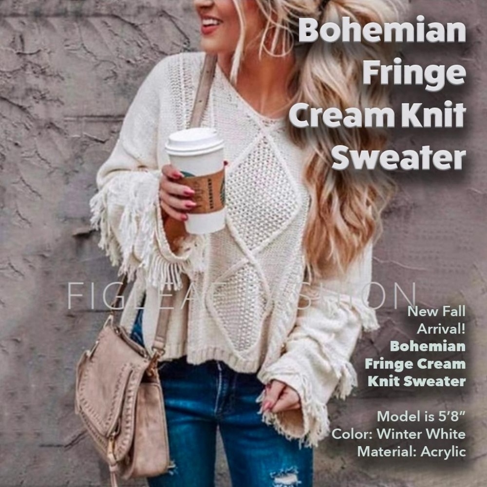 Bohemian Fringe Cream Knit Sweater